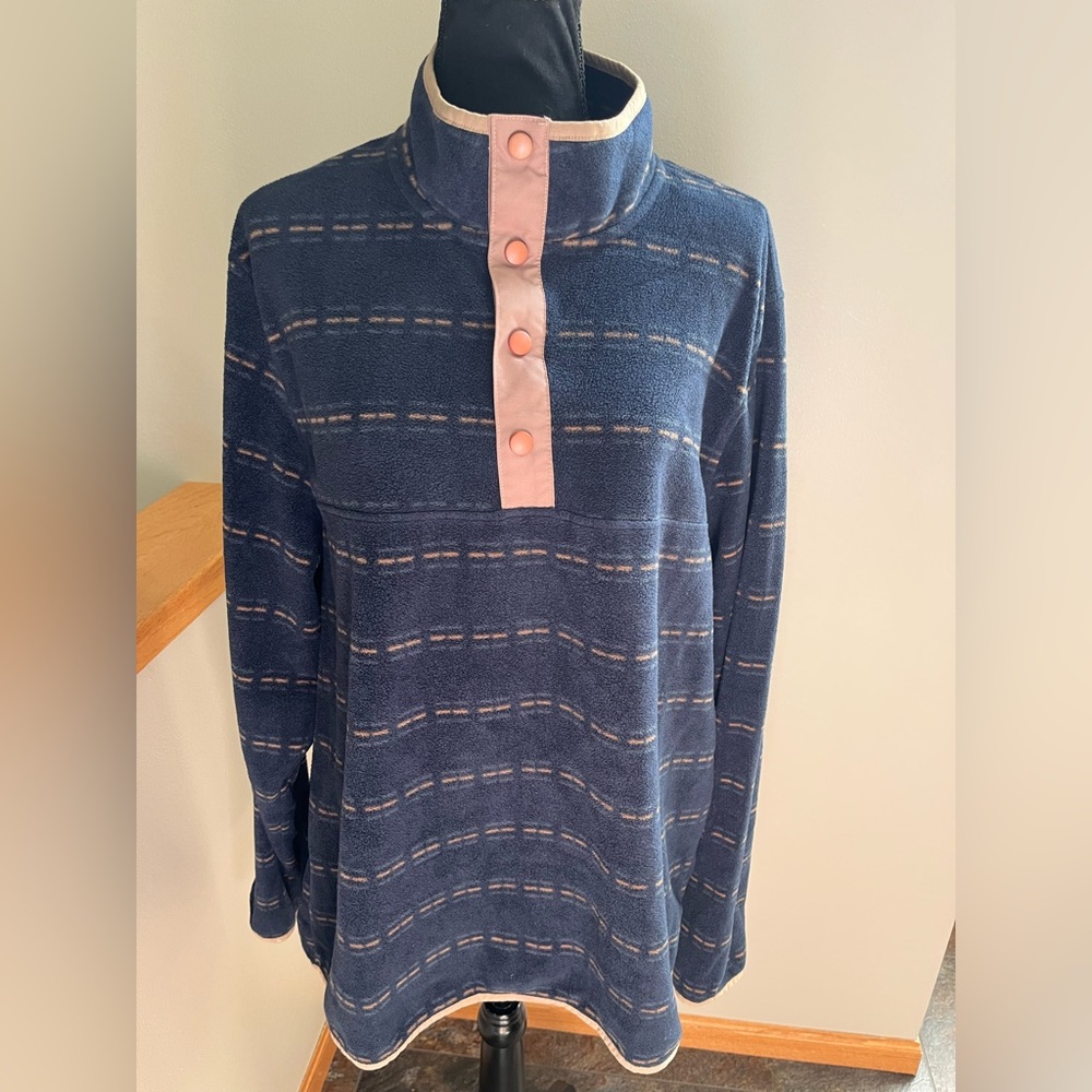 Women’s Liv Outdoor blue taupe pull over mock funnel neck light fleece. Size XL